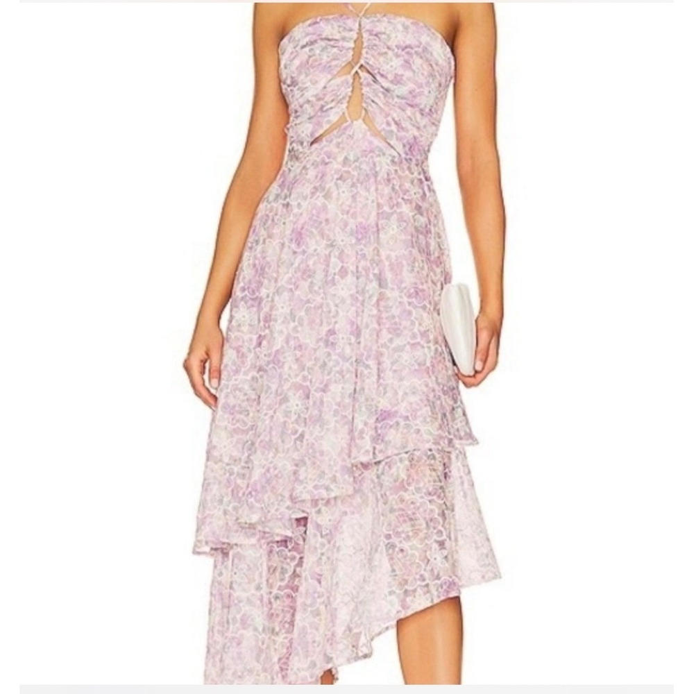 ELLIATT Floral Lace Tiered Midi Dress Lilac Purple Halter Cut-Out XS